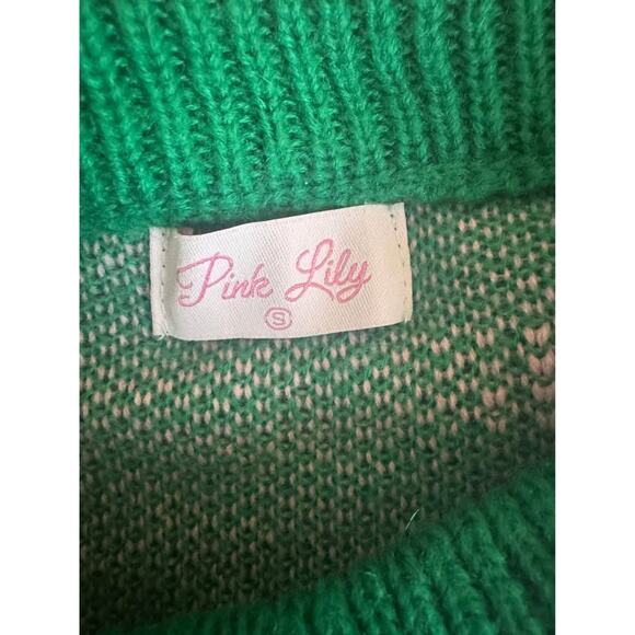 Pink Lily Women’s Small Green and Pink Heart Fuzzy Sweater - Picture 8 of 8